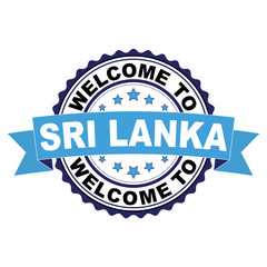 Obraz premium Welcome to Sri Lanka blue black rubber stamp illustration vector on white background