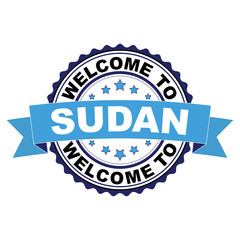 Obraz premium Welcome to Sudan blue black rubber stamp illustration vector on white background