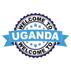 Welcome to Uganda blue black rubber stamp illustration vector on white background