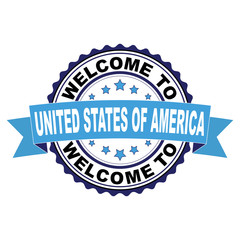 Welcome to United States of America blue black rubber stamp illustration vector on white background