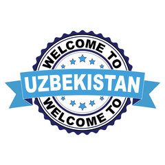 Welcome to Uzbekistan blue black rubber stamp illustration vector on white background