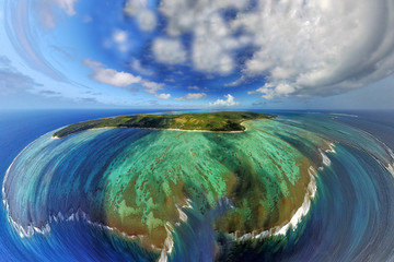 Polynesia Cook Island aitutaki lagoon tropical paradise aerial view tiny world style