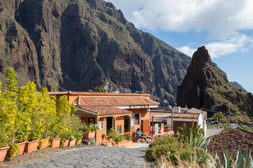 MASCA, TENERIFE - 21 MAY 2018: Front of restaurant in Masca village, the most famous tourist...