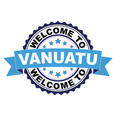Welcome to Vanuatu blue black rubber stamp illustration vector on white background