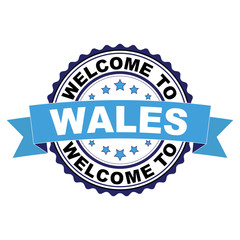 Welcome to Wales blue black rubber stamp illustration vector on white background
