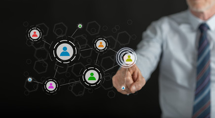 Man touching a social media network