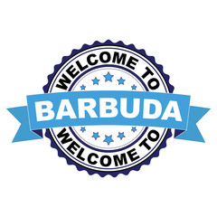 Welcome to Barbuda blue black rubber stamp illustration vector on white background