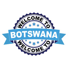 Fototapeta premium Welcome to Botswana blue black rubber stamp illustration vector on white background