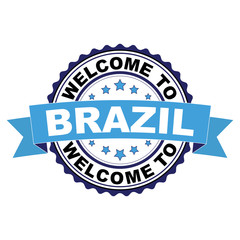 Welcome to Brazil blue black rubber stamp illustration vector on white background