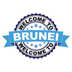 Welcome to Brunei blue black rubber stamp illustration vector on white background