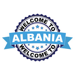 Welcome to Albania blue black rubber stamp illustration vector on white background