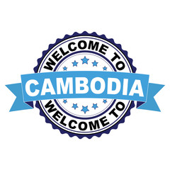 Welcome to Cambodia  blue black rubber stamp illustration vector on white background