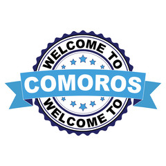 Welcome to Comoros blue black rubber stamp illustration vector on white background