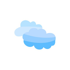 Vector flat blue sky clouds icon. Summer holiday vacation, degital network hosting technology symbols. Isolated illustration white background