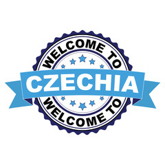Welcome to Czechia blue black rubber stamp illustration vector on white background