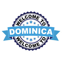 Welcome to Dominica blue black rubber stamp illustration vector on white background