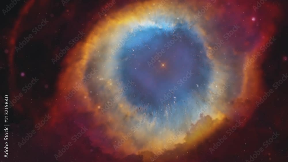Poster colorful dynamic nebula fly through stars in helix nebula space background