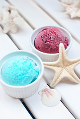 delicious icecream on wooden white background