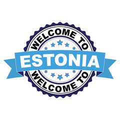 Welcome to Estonia blue black rubber stamp illustration vector on white background