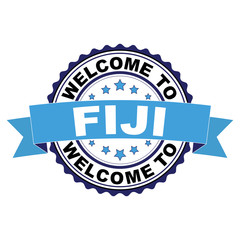 Welcome to Fiji blue black rubber stamp illustration vector on white background