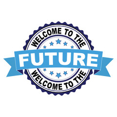 Welcome to the future blue black rubber stamp illustration vector on white background