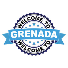Obraz premium Welcome to Grenada blue black rubber stamp illustration vector on white background