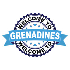 Obraz premium Welcome to Grenadines blue black rubber stamp illustration vector on white background