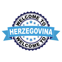 Fototapeta premium Welcome to Herzegovina blue black rubber stamp illustration vector on white background