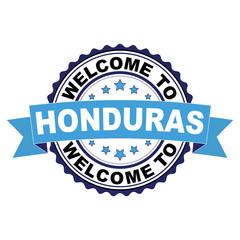 Obraz premium Welcome to Honduras blue black rubber stamp illustration vector on white background