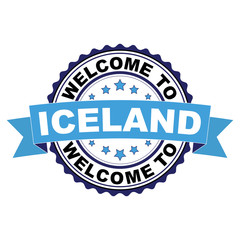 Welcome to Iceland blue black rubber stamp illustration vector on white background