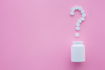 Medical Concept. Colored Pills And Capsule On Pink Background. Pharmacy Theme, Capsule Pills With Medicine Antibiotic in Packages