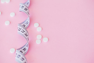 Medical Concept. Colored Pills And Capsule On Pink Background. Pharmacy Theme, Capsule Pills With...