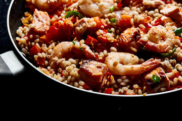 SHRIMP, PEARL BARLEY AND SALOMON
