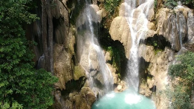 Kuang Si Waterfalls in Luang Prabang. A stuning place, footage done by drone.