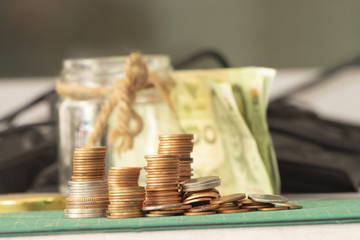 Finance and Money concept, coin stack growing graph,investment