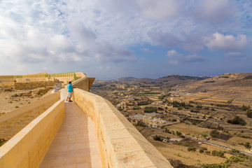 Victoria, the island of Gozo, Malta. Fortress wall of the Citadel and picturesque surroundings