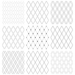 Seamless diamonds patterns. Geometric latticed textures.