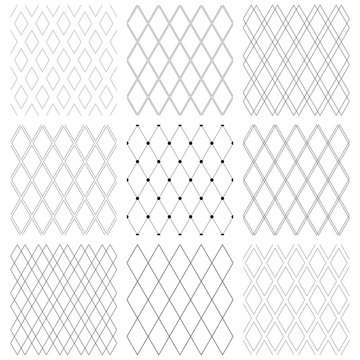 Seamless diamonds patterns. Geometric latticed textures.