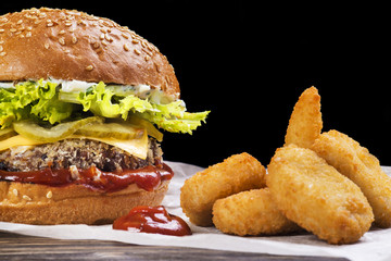 Craft beef burger and french fries