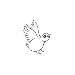 Vector sketch hand drawn sparrow small bird animal flying. Isolated illustration on a white background. Coloring book for kids design element.