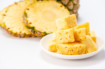 sliced pineapple isolated on white background