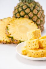 sliced pineapple isolated on white background