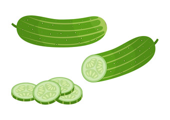 Vector illustration. Whole set of cucumbers on white background. Flat style.