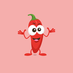 Illustration of cute decisive red jalapeno mascot isolated on light background. Flat design style for your mascot branding.