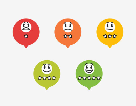 Colorful badges with star rating and funny emoticons. Easy to use for your website or print.