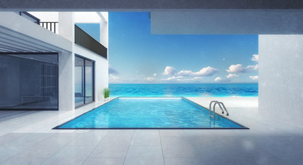Fototapeta na wymiar Minimalistic villa residence with swimming pool