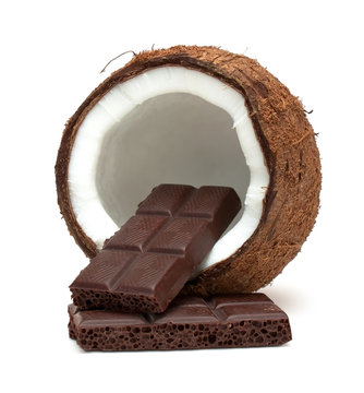 Coconut and chocolate isolated on white