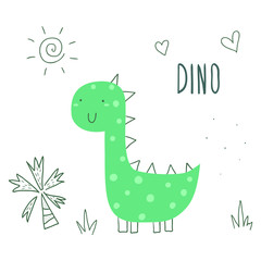 Fototapeta premium Cute hand drawn dinosaur illustration. vector print