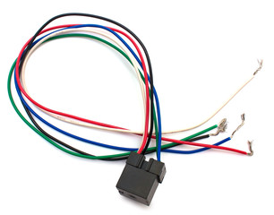 Electric part relay with wires isolated on white