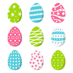 Set of color Easter eggs, isolated on white background. Vector illustration.